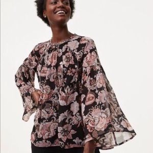 Loft Royal Floral Bell Sleeve Blouse